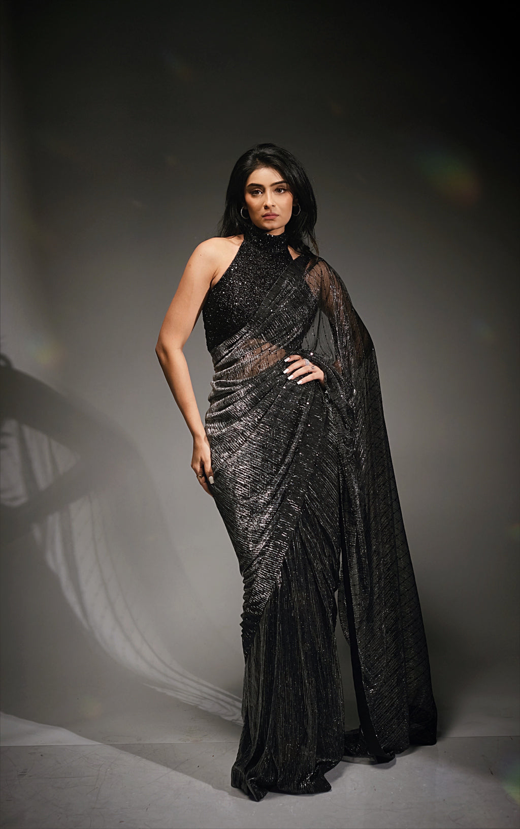 Black Pre Pleated sari